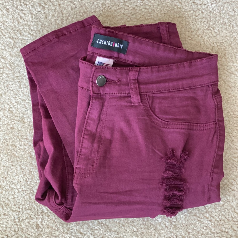 High rise distressed jeans with stretch